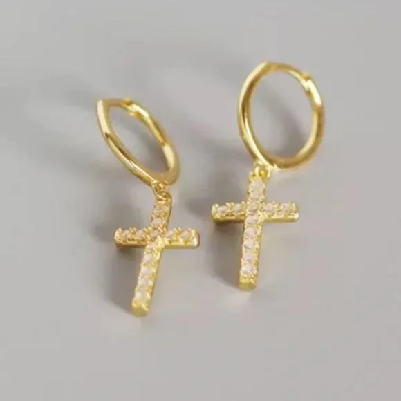 18K GOLD SHINY CROSS EARRINGS, NICE EARRINGS, CUTE EARRINGS - Picture 3 of 6